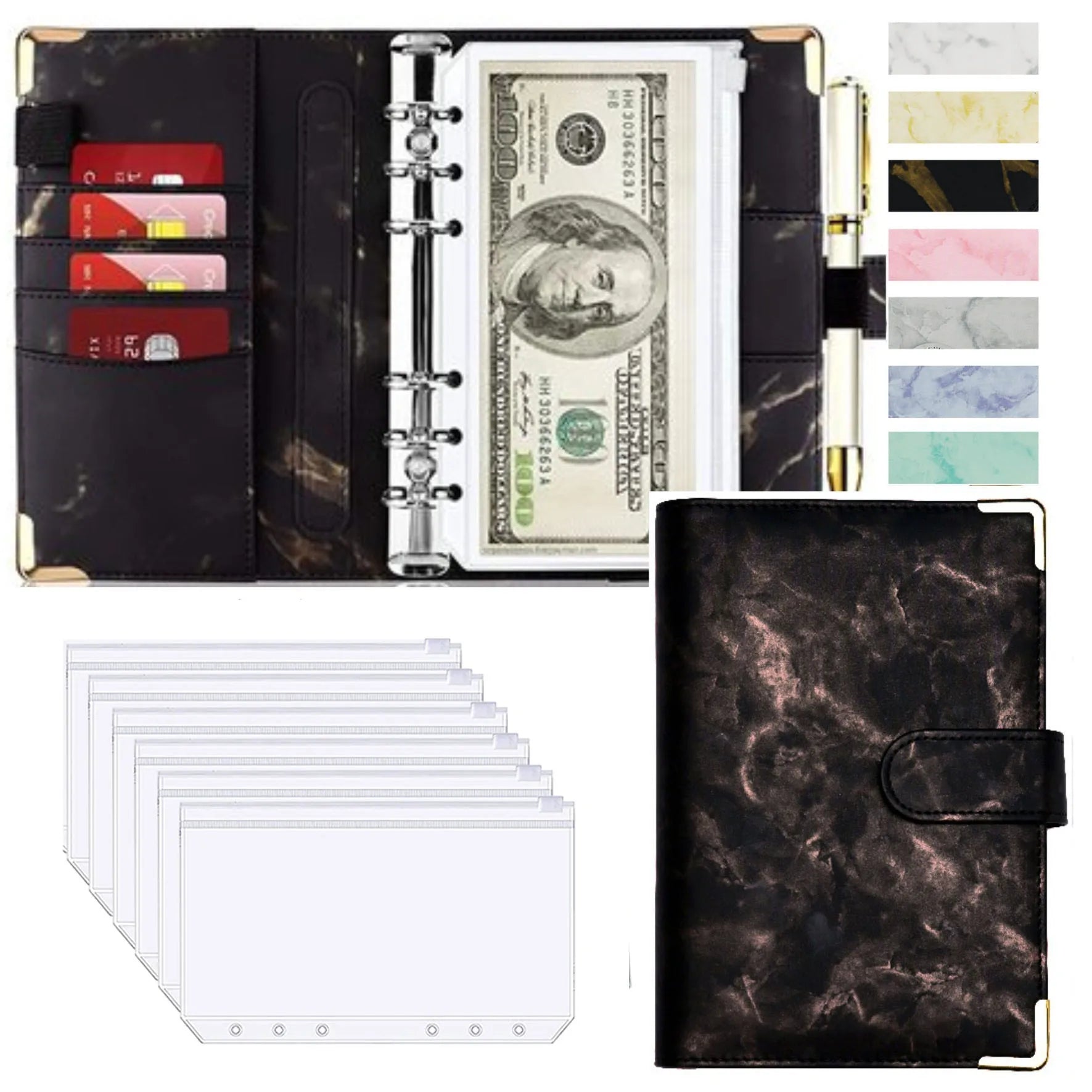 A6 Money Saving Organizer: PU Leather Budget Binder & Marble Notebook - Image 24