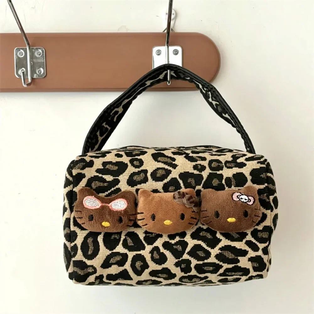 Sanrio Kawaii Hello Kitty Leopard Cosmetic Bag – Fashionable Handbag - Image 6