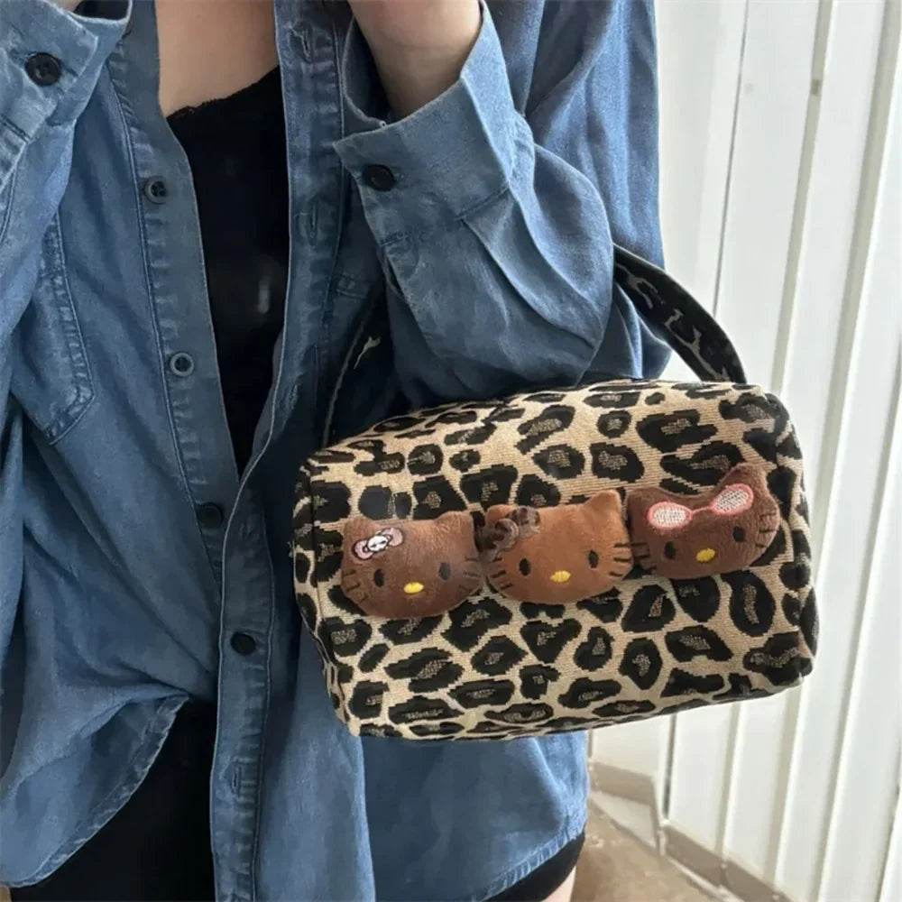 Sanrio Kawaii Hello Kitty Leopard Cosmetic Bag – Fashionable Handbag - Image 5