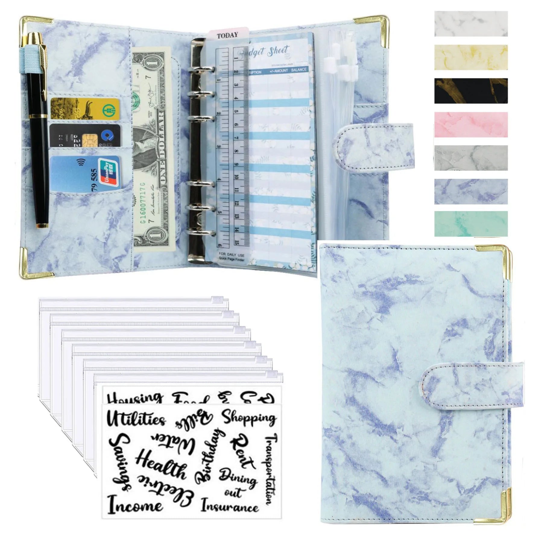 A6 Money Saving Organizer: PU Leather Budget Binder & Marble Notebook - Image 21