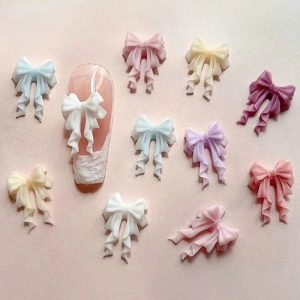 French Ribbons Resin Bowknot Charms for Nail Art Enthusiasts