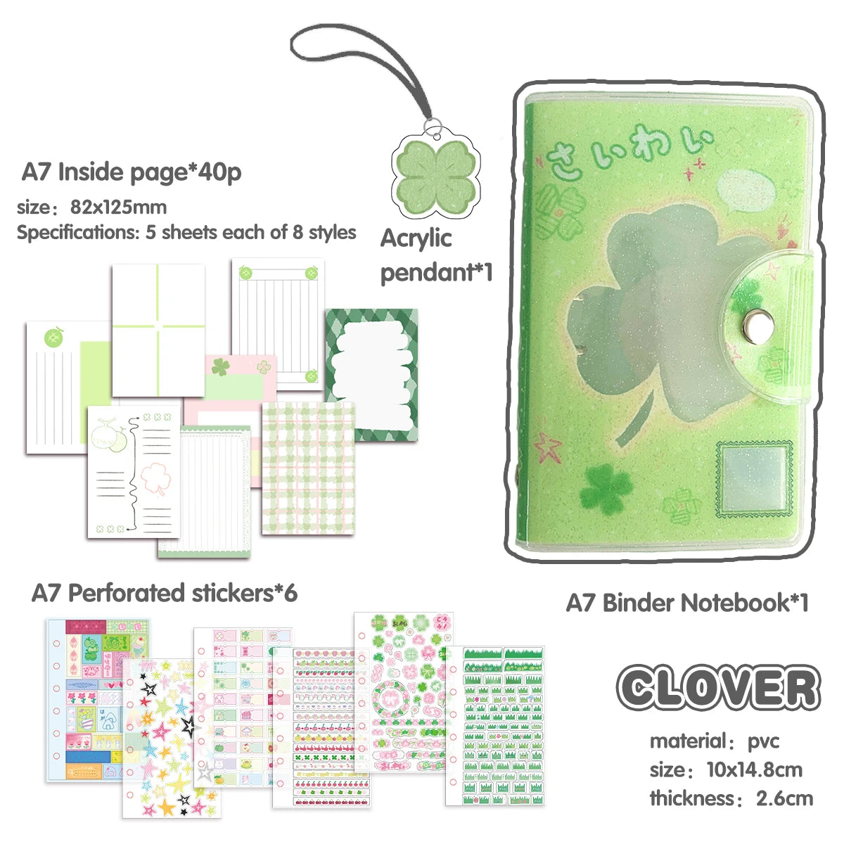 WAKAWAKA A7 Binder – Four-Leaf Clover & Girl Glitter - Image 11