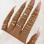 Fashion Simple Wave Joint Rings Set – Crystal Heart Gold & Silver Rings