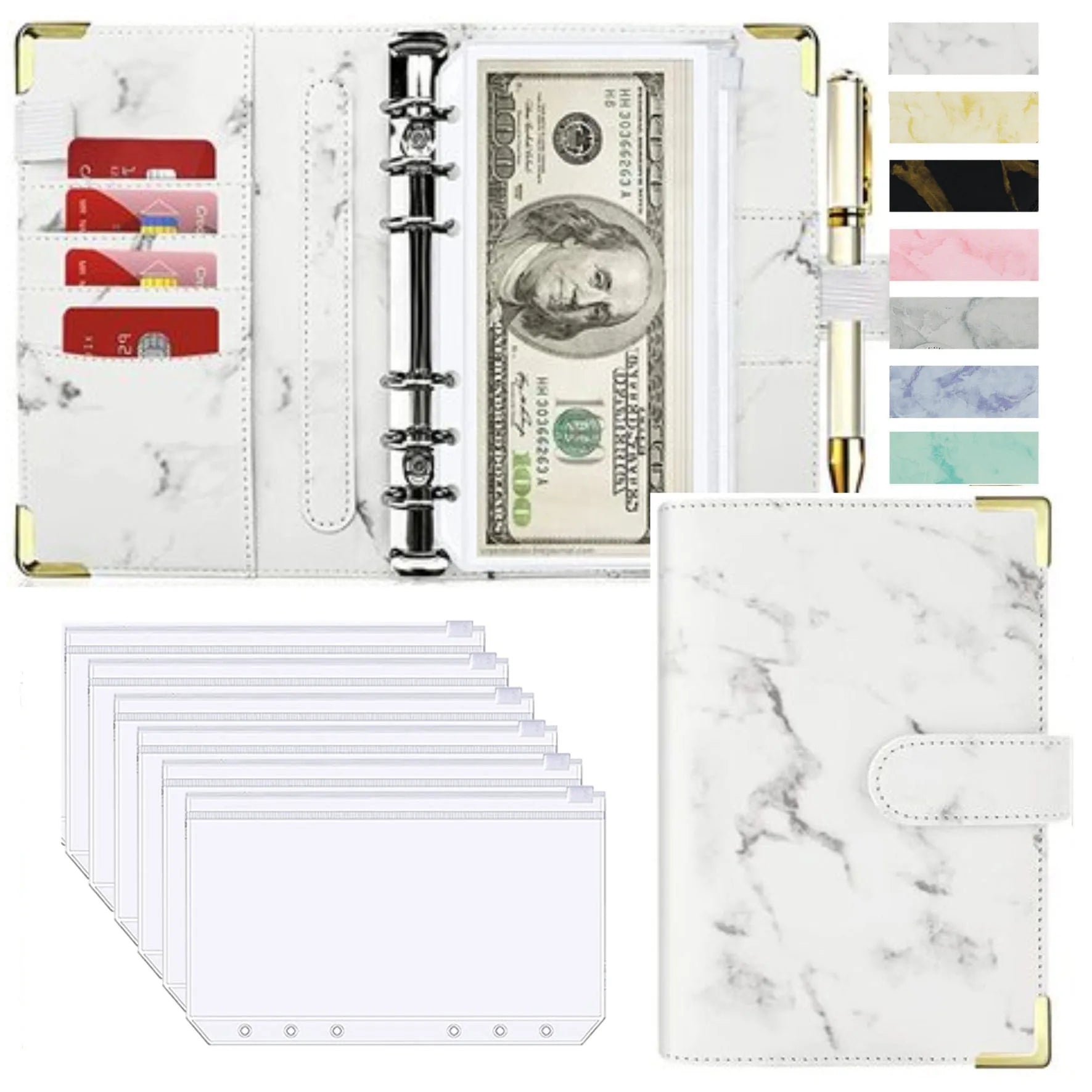 A6 Money Saving Organizer: PU Leather Budget Binder & Marble Notebook - Image 9