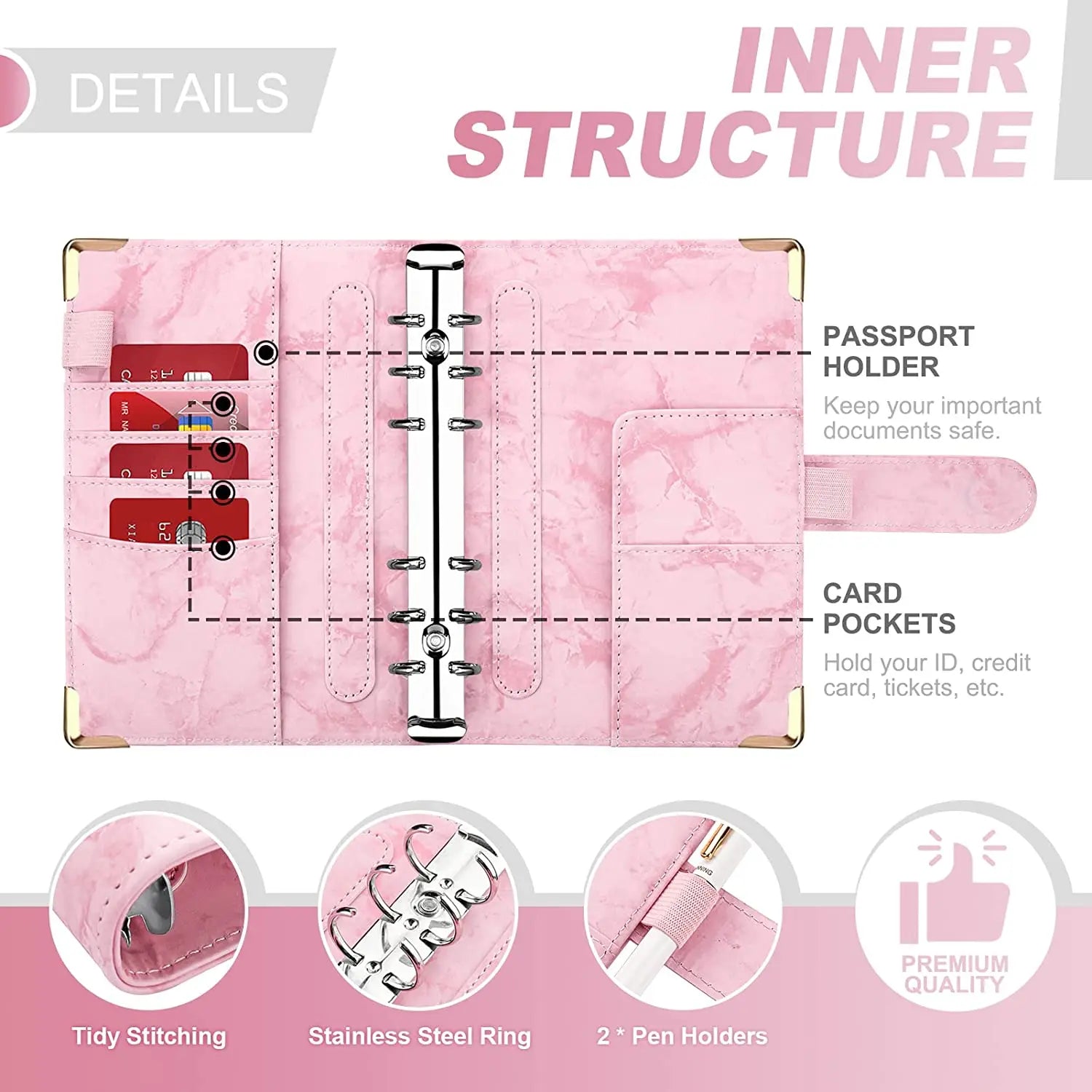 A6 Money Saving Organizer: PU Leather Budget Binder & Marble Notebook - Image 2