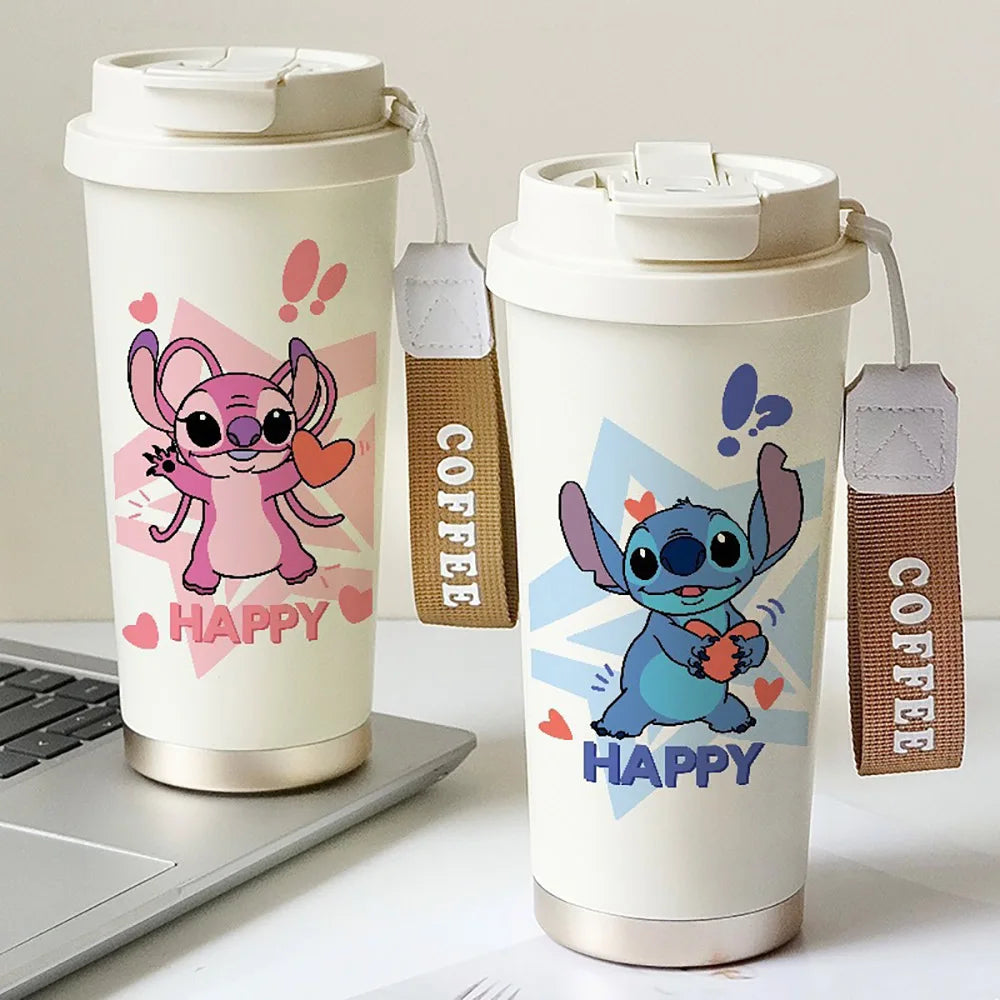 Kawaii Stitch Anime Straw Cup – 600ML Stainless Cartoon Thermos - Image 2