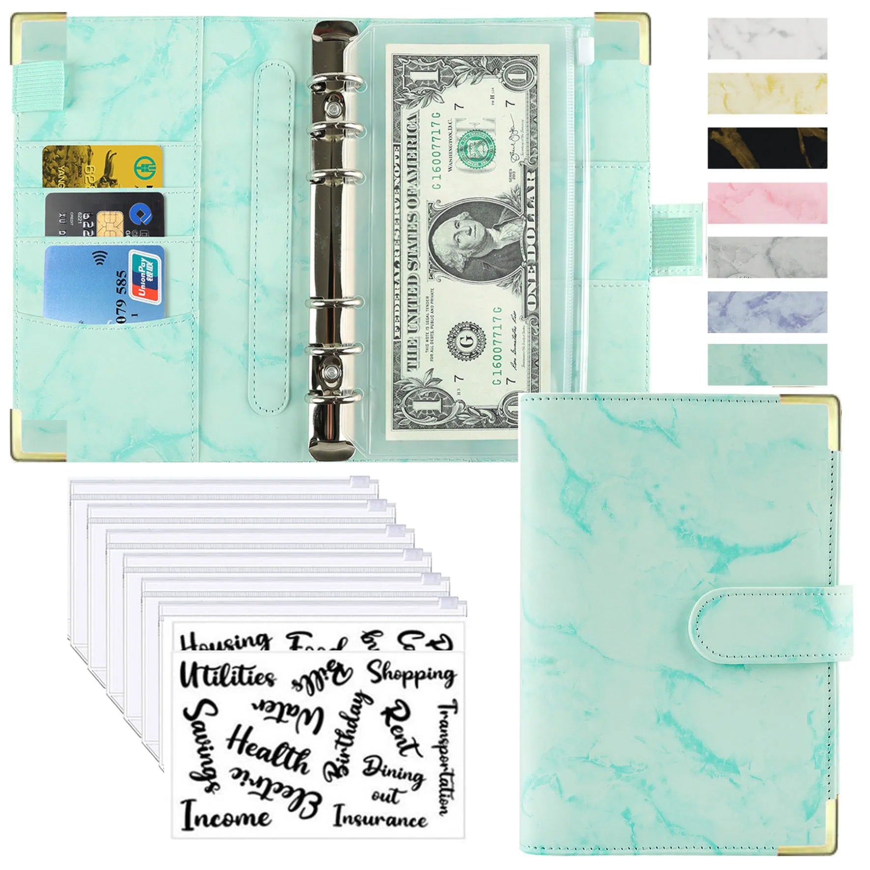 A6 Money Saving Organizer: PU Leather Budget Binder & Marble Notebook - Image 22