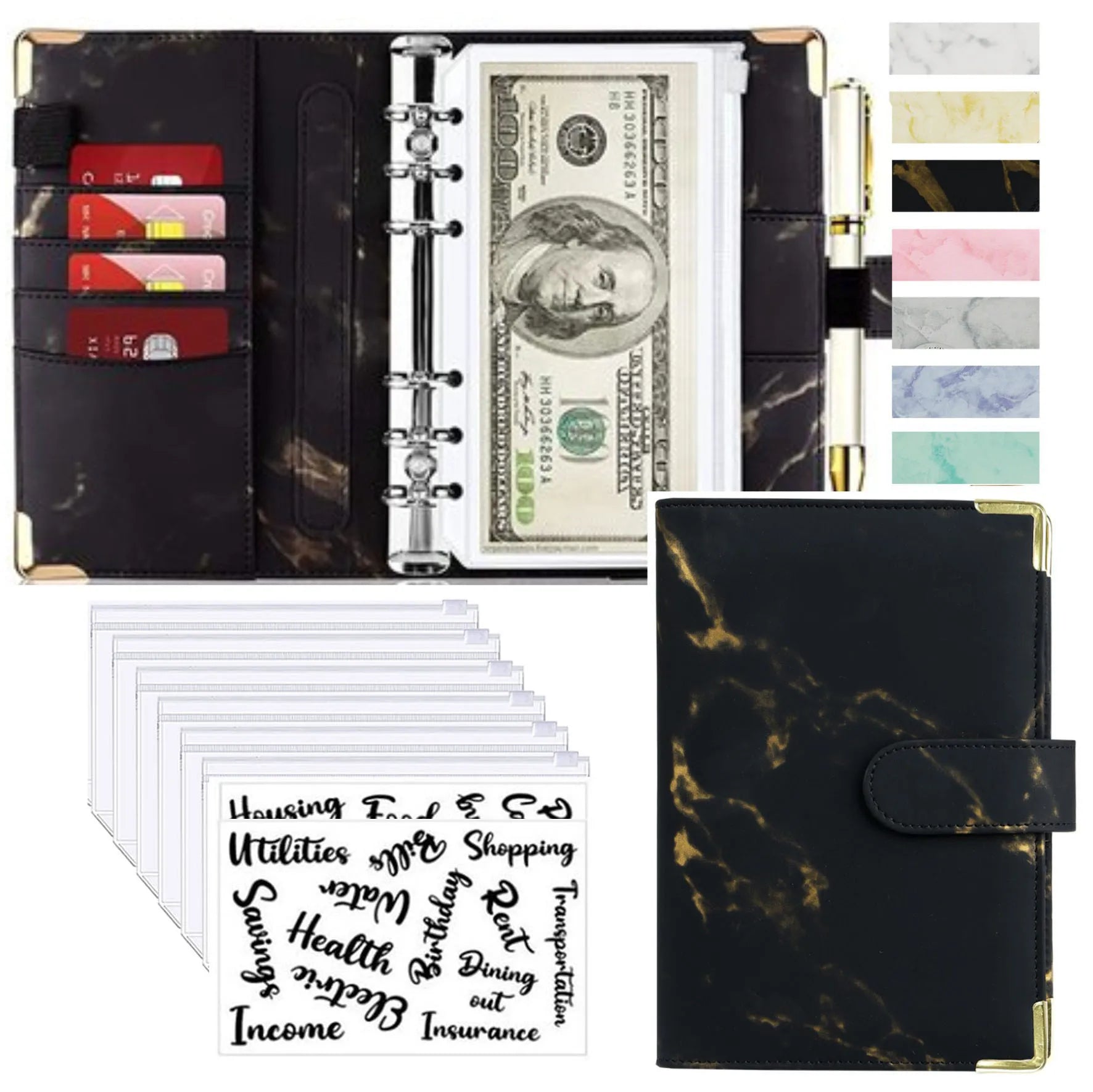 A6 Money Saving Organizer: PU Leather Budget Binder & Marble Notebook - Image 13