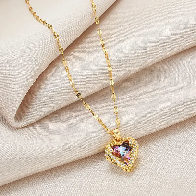 Top Luxury Colorful Crystal Ocean Heart Pendant Necklace - Image 2