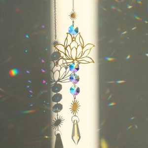 1Pc Metal Lotus and Artificial Crystal Suncatcher Charm