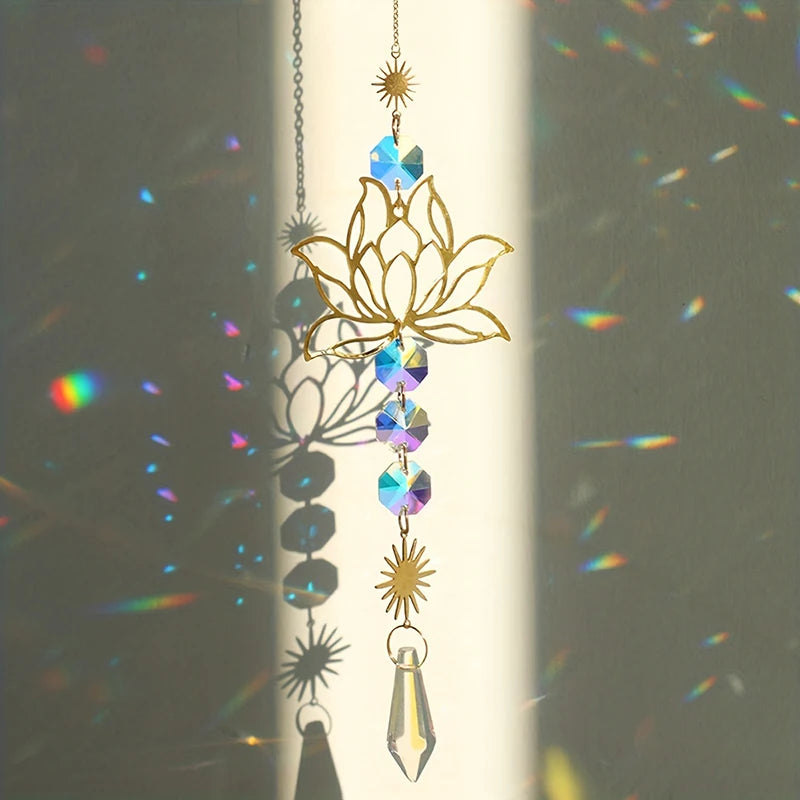 1Pc Metal Lotus and Artificial Crystal Suncatcher Charm
