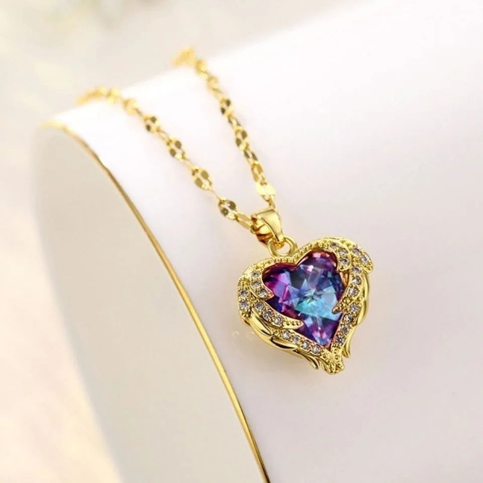 Top Luxury Colorful Crystal Ocean Heart Pendant Necklace - Image 4