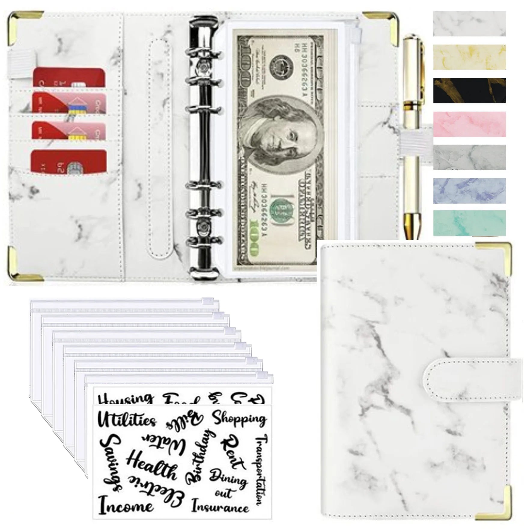 A6 Money Saving Organizer: PU Leather Budget Binder & Marble Notebook - Image 8