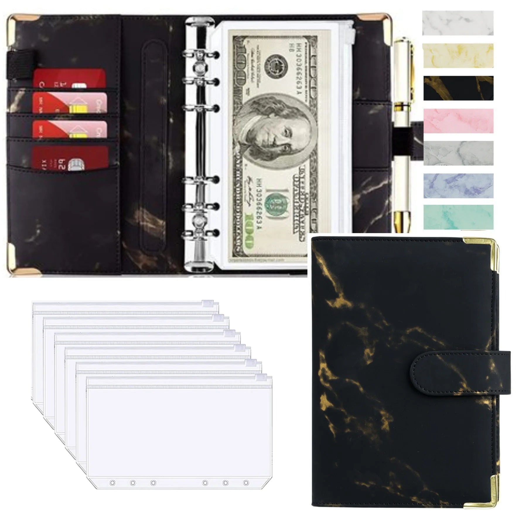 A6 Money Saving Organizer: PU Leather Budget Binder & Marble Notebook - Image 23